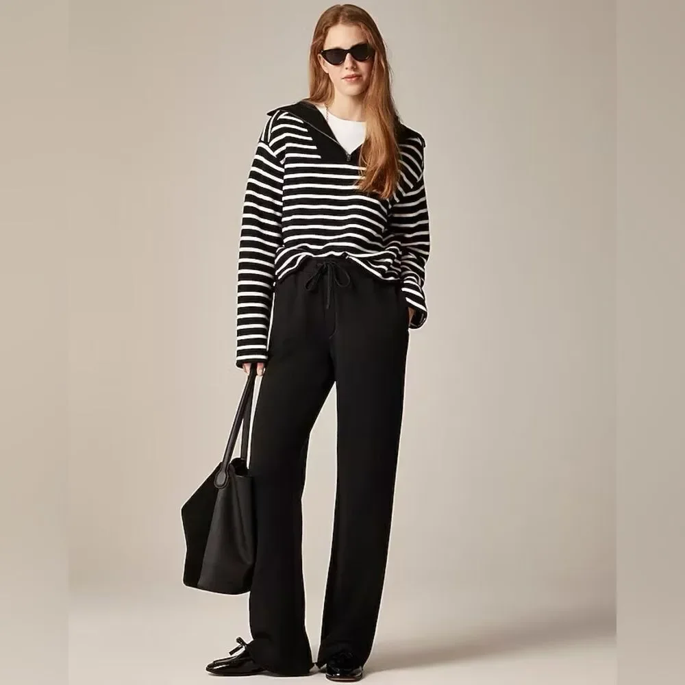 NWT J CREW Heritage terry wide-leg sweatpant in black